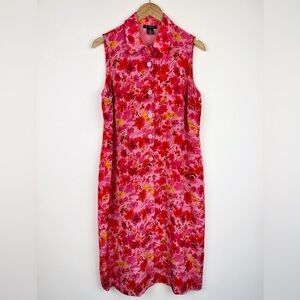 Grace Pink Floral Silk Sleeveless Shirt Dress